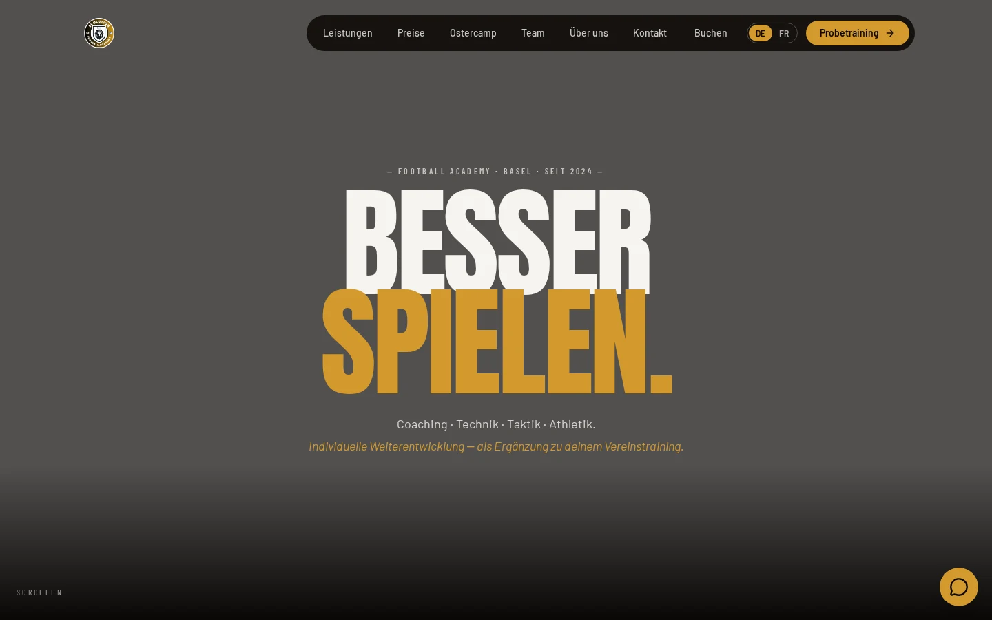 Desktop-Ansicht der Startseite von Evolution Football Academy