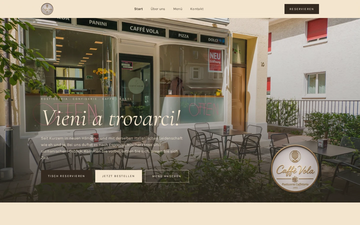 Desktop-Ansicht der Startseite von Caffè Vola