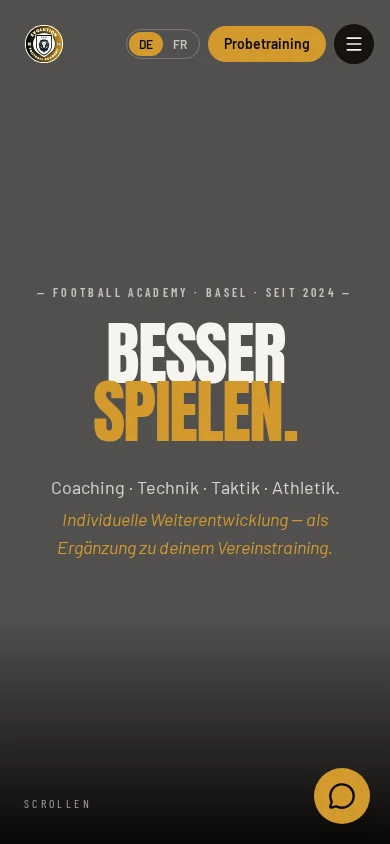 Mobile Ansicht der Startseite von Evolution Football Academy