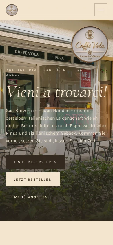 Mobile Ansicht der Startseite von Caffè Vola